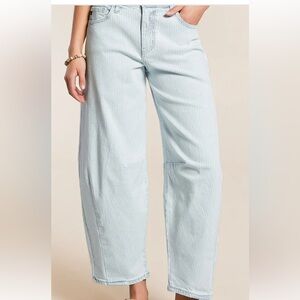 KanCan Blue and White Striped barrel jeans